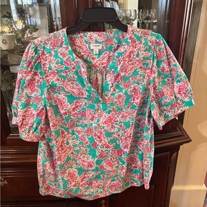 J. Crew Women's Top - Pink and Teal Floral